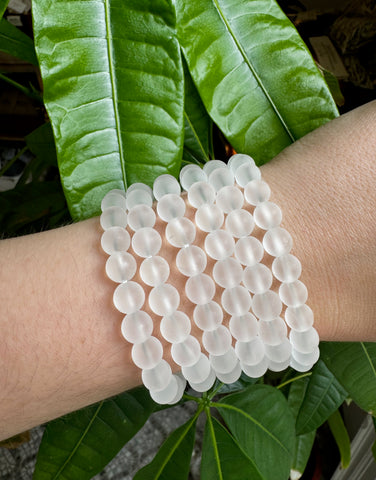 CLEAR QUARTZ - 8MM ROUND Matte Bracelet